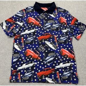 George Polo Shirt Med 38-40 Short Sleeve ‎ Vintage Cars/Trucks Print Golf Shirt